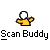 Animated icon of a yellow-shirted figure with white head, red hair particles, and 'Scan Buddy' text below on gray background.