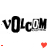 Animated sequence of 'VOLCOM' text with red heart and dashed line variations on white background.