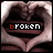 Animated contact sheet of six frames showing hands forming a heart shape with the word 'broken' in pixelated text, where one letter changes color per frame.