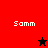 A four- displays the name 'Samm' with a black star on red background in top-left and a red star on black background in bottom-left, while top-right and bottom-right show static text