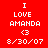 Red background with white pixelated text reading 'I LOVE AMANDA <3 8/30/07' in four variations where black bars replace different lines of text.