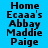 Pixelated text displays 'Home Ecaaa's Abbey Maddie Paige' on a blue background with pink highlight bars, showing animation changes