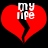 Red broken heart with 'my life' text in pixelated white font on black background, two identical frames side-by-side.