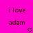 A bright pink background displays two identical pixelated text blocks reading "i love adam" with a small heart symbol below each block.