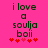 A bright pink background displays text 'i love a soulja boii' with pixelated red hearts below, showing animation changes in heart colors.