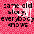 A static image with a red checkered background, white heart-shaped clip art, and black text reading "same old story: everybody knows one heart holding on... one letting go <3".