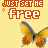 Yellow background with repeated orange text 'JUST GET ME FREE' and yellow-orange butterflies, some frames show small red dots or crosses near the text.