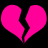 Two bright pink broken heart shapes on a black background, each heart split into two jagged pieces with no visible text or additional elements.