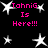 Black background with white starbursts and pink text reading "TahniG Is Here!!!" in multiple positions.