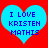 Two identical light blue hearts on a red background, each containing pixelated text reading "I LOVE KRISTEN MATHIS" in dark blue.