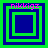 Four square display nested green and blue squares with pink text 'nikkigz' at top, each showing distinct layering of the geometric pattern