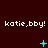 Dark red background with repeated white text 'katie.bby!' and cyan pixelated symbols changing across three
