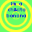 Four identical circular icons with yellow concentric rings on a green background, each containing blue text reading "im a chikita banana" in pixelated font.