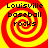 Four identical red and yellow spiral patterns with black text reading "Louisville baseball rocks" arranged in a