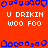 Red background with blue pixelated border shapes and white text reading "U DRIKIN WOO FOO" repeated across the image.