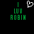 Green pixelated text 'LUM ROBIN' with a vertical green line above and a white pixelated heart symbol above the right side, on a black background.