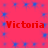 Red background with blue star-like patterns and repeated red text "Victoria" in two