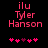 Pixelated pink text 'ilu Tyler Hanson' above five heart symbols on black background, with one heart changing color between frames.