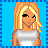 Pixel art contact sheet showing a 3x2 grid of animated frames featuring a blonde female character in sports attire with visible text fragments below each frame on blue backgrounds.