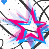 A 2-frame animated contact sheet showing a pink and blue star with radiating lines against a white background with black grid lines, where the top-left corner changes from blue to pink heart between frames.
