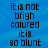 Blue background with repeated black pixelated text reading "it is not brigh colored it is so blunt" in two vertical