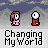 Pixel art character icons with changing backgrounds and text labels, showing sequential animation frames of a figure in pink and red clothing against mountainous or grassy scenes.