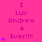 A static image with a bright pink background displays repeated text "I Luv Andrew 4 Ever!!!" in purple, accompanied by small purple hearts.