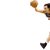 A basketball player in a purple jersey with white text and number 15 is captured mid-action holding a brown basketball, showing multiple motion frames against a gray background.