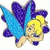 Pixelated character with blue and purple hair, yellow ponytail, on white background; pink shows 'I<3 Tink-' text