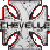 Static pixelated icon featuring a symmetrical abstract design with red and black outlines on gray background, forming four mirrored shapes around central cross-like structure.
