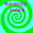 Four identical spiral patterns with green and cyan colors, each containing pink text reading 'miranda rules' in two lines.