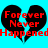 Two black broken heart shapes with red text on a cyan background, displaying 'Forever Never Happened' in pixelated font.