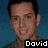 Pixelated portrait of a person with short dark hair against blue background, text "David" in white block letters on black bar at bottom right.