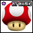Red and white mushroom-shaped character with beige face, black eyes, and purple text 'HYHONI' above head on white background.