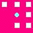 A grid of six square icons on a bright pink background, with one central circular icon featuring cyan and purple pixels.