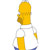Pixelated yellow-haired character in white shirt and blue pants holding a glass of orange liquid, viewed from side with head turned left.