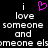 Pixelated text reads 'i love someone and someone else' with a pink heart symbol above the first 'i', displayed on a black background.