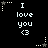 Black background with white pixelated text "I love you <3" repeated in a , surrounded by small star and dot patterns
