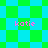 Pixelated green and cyan checkered background with four instances of pink text reading 'kotie' in different positions.