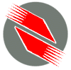 Red and gray spherical icon with striped red accents rotating through multiple angles, showing light reflections and shading variations.