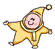 Yellow star-shaped character with pink face, yellow hat, and white scarf in multiple poses against gray background.