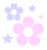 Pixelated flower and star shapes in pastel purple and pink on white background.