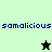 Pixelated text 'samalicious' appears in blue on light green and dark gray backgrounds with a black star icon above it.
