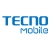 Pixelated blue text logo reading "TECNO Mobile" on white background with light blue gradient effects.