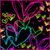 Animated icon with neon-colored hearts and abstract shapes on a black background, featuring shifting patterns of pink, blue, green, and yellow elements.