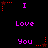 Pixelated text 'I Love You' in purple and red on black background with animated star effects.