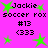 Pixelated green stars and black text on a bright pink background with repeated 'Jackie soccer rox #13 (333)' phrases.