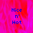 Blue text 'Nice n' Hot' on a pink and red gradient background with visible pixelation.