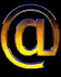 @ symbol with gradient orange-yellow outline and blue inner glow on black background, animated as changes
