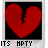 Red broken heart icon with black background and text variations below it, displayed in a